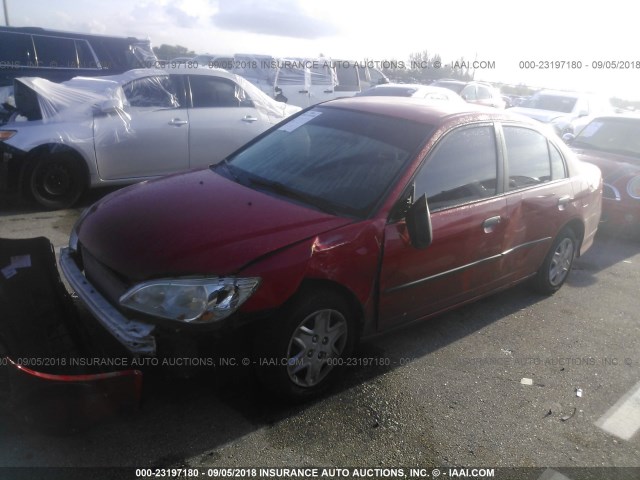 1HGES16395L021279 - 2005 HONDA CIVIC DX VP RED photo 2