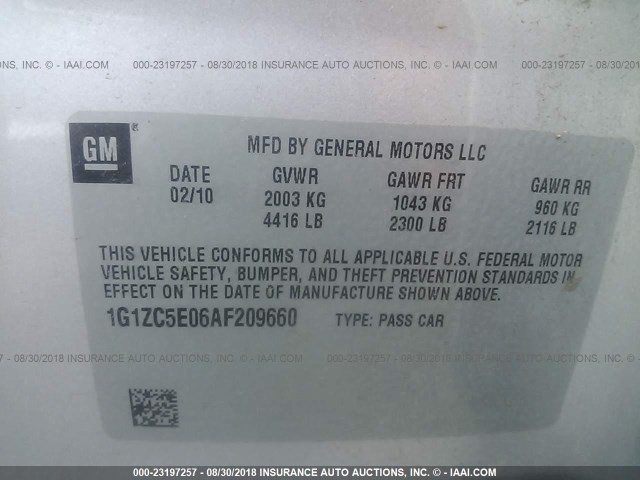 1G1ZC5E06AF209660 - 2010 CHEVROLET MALIBU 1LT 银色 照片 9