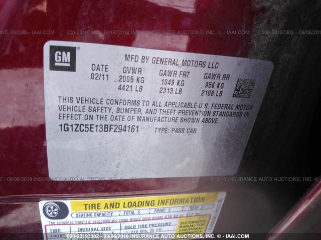 1G1ZC5E13BF294161 - 2011 CHEVROLET MALIBU 1LT წითელი ფოტო 9