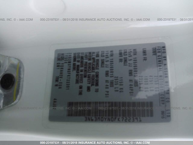 3N63M0YN0FK722391 - 2015 CHEVROLET CITY EXPRESS LS WHITE photo 9