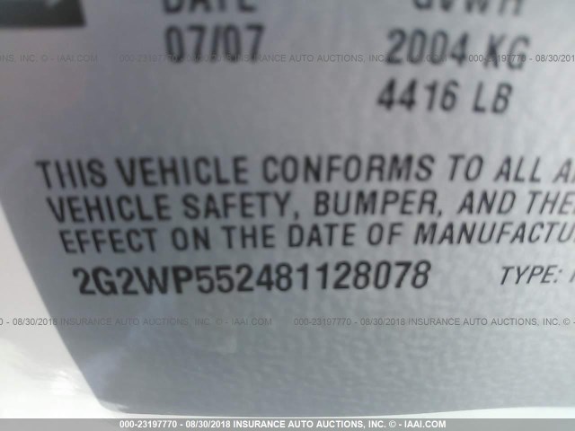 2G2WP552481128078 - 2008 PONTIAC GRAND PRIX WHITE photo 9