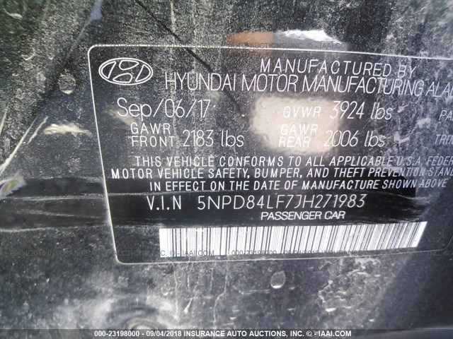 5NPD84LF7JH271983 - 2018 HYUNDAI ELANTRA SEL/VALUE/LIMITED BLACK photo 9