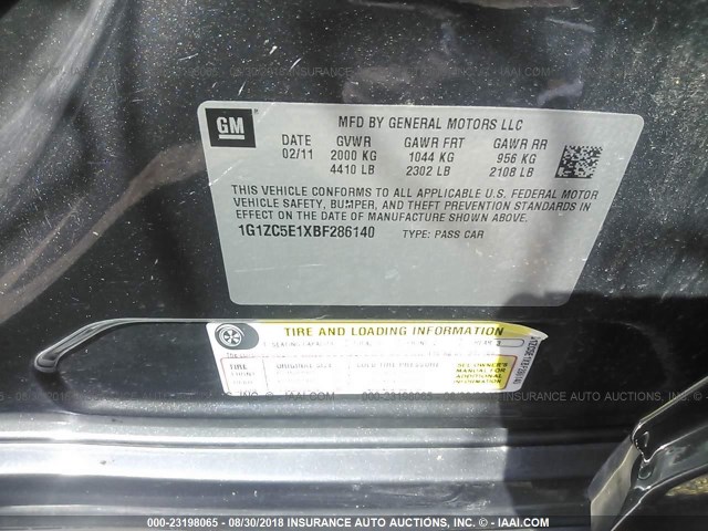 1G1ZC5E1XBF286140 - 2011 CHEVROLET MALIBU 1LT 灰色 照片 9