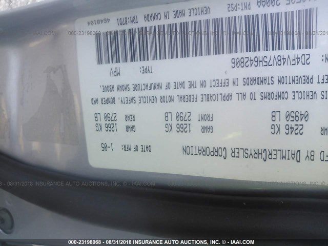 2D4FV48V75H642806 - 2005 DODGE MAGNUM SXT 银色 照片 9