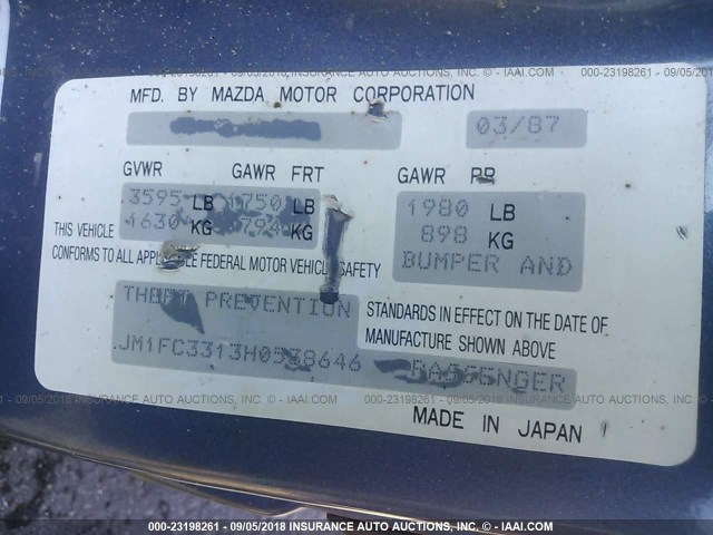 JM1FC3313H0538646 - 1987 MAZDA RX7 BLUE photo 9