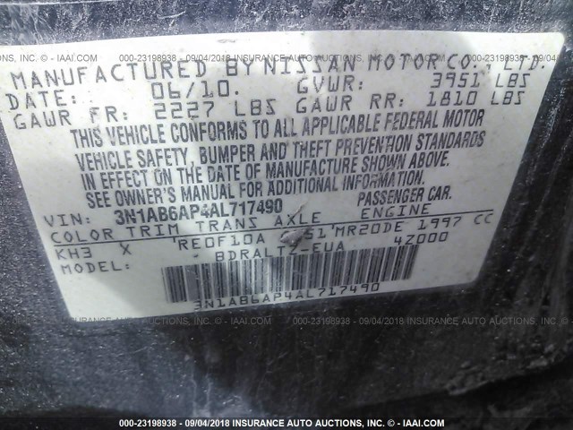 3N1AB6AP4AL717490 - 2010 NISSAN SENTRA 2.0/2.0S/SR/2.0SL Qara foto 9