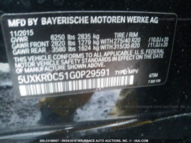 5UXKR0C51G0P29591 - 2016 BMW X5 XDRIVE35I BLACK photo 9