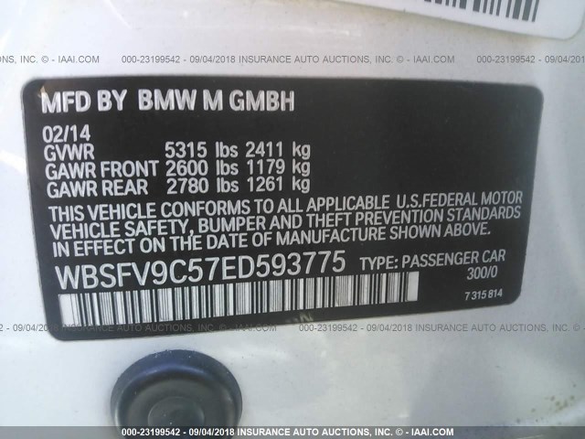 WBSFV9C57ED593775 - 2014 BMW M5 WHITE photo 9