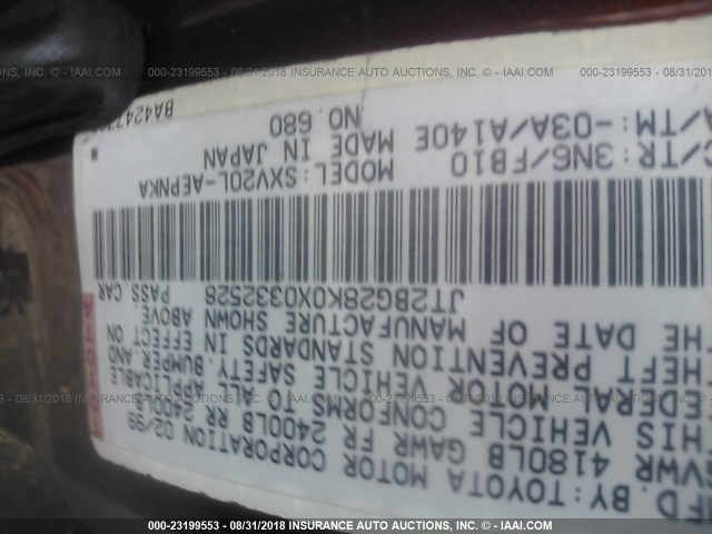 JT2BG28K0X0332528 - 1999 TOYOTA CAMRY LE/XLE 红色 照片 9