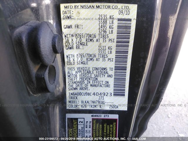 1N6AD0CU9BC404923 - 2011 NISSAN FRONTIER SV/PRO-4X GRAY photo 9