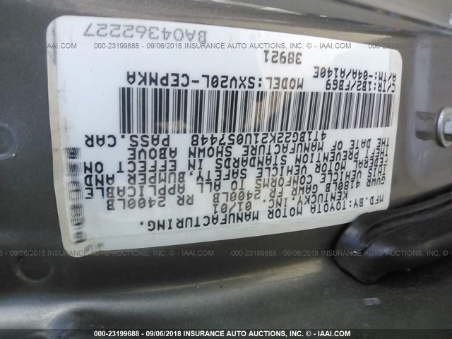 4T1BG22K21U057448 - 2001 TOYOTA CAMRY CE/LE/XLE GRAY photo 9