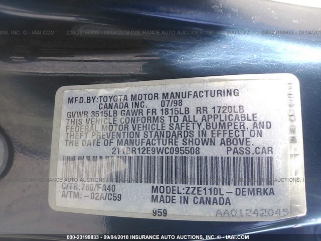 2T1BR12E9WC095508 - 1998 TOYOTA COROLLA VE/CE/LE 蓝色 照片 9