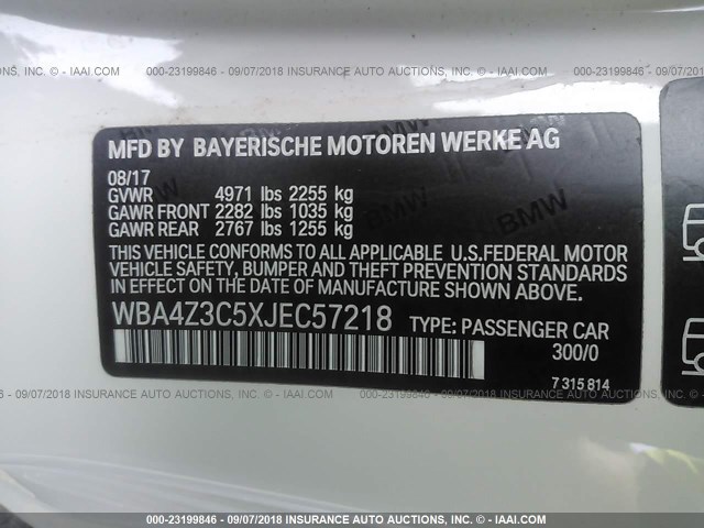 WBA4Z3C5XJEC57218 - 2018 BMW 430XI WHITE photo 9