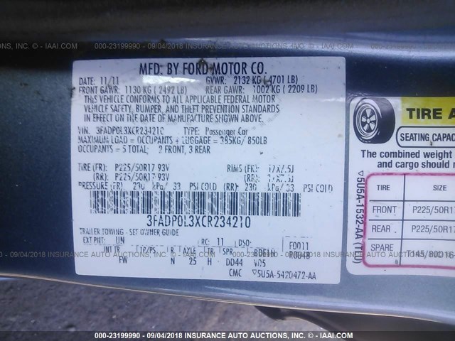 3FADP0L3XCR234210 - 2012 FORD FUSION HYBRID Light Blue photo 9