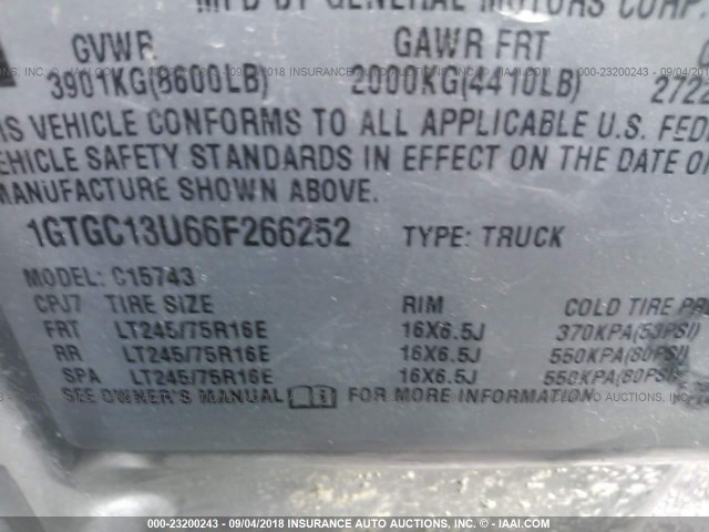 1GTGC13U66F266252 - 2006 GMC SIERRA C1500 HEAVY DUTY GRAY photo 9