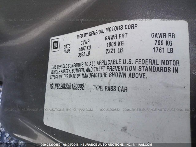 1G1NE52M2X6129992 - 1999 CHEVROLET MALIBU LS ოქროსფერი ფოტო 9