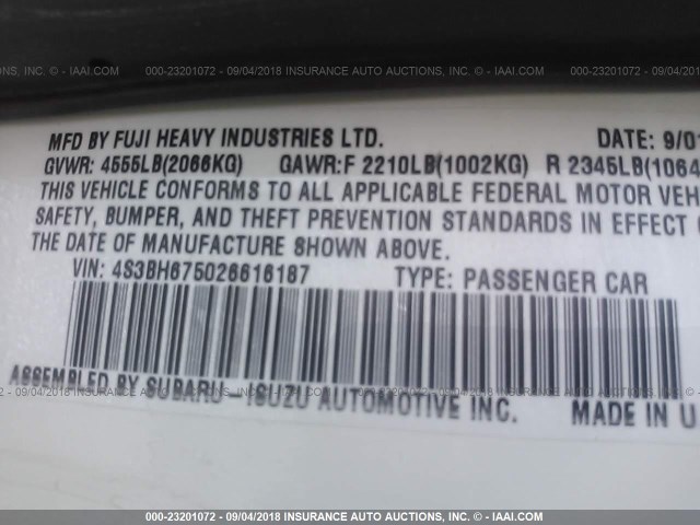 4S3BH675026616187 - 2002 SUBARU LEGACY OUTBACK AWP 白色 照片 9