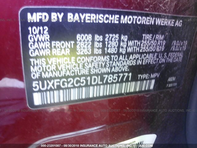 5UXFG2C51DL785771 - 2013 BMW X6 XDRIVE35I RED photo 9