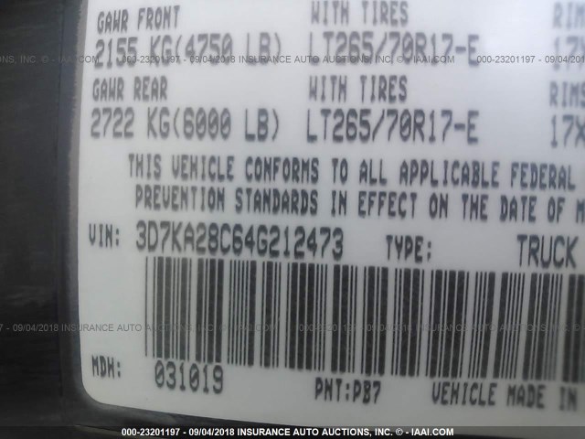 3D7KA28C64G212473 - 2004 DODGE RAM 2500 ST/SLT 蓝色 照片 9