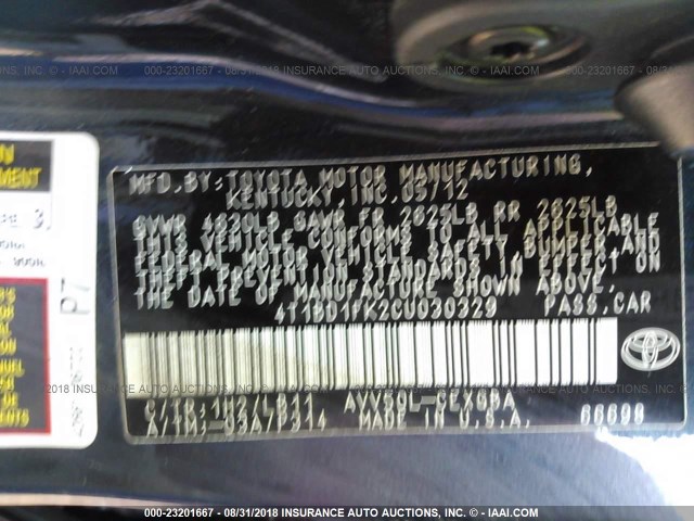 4T1BD1FK2CU030329 - 2012 TOYOTA CAMRY HYBRID/LE/XLE 黑色 照片 9