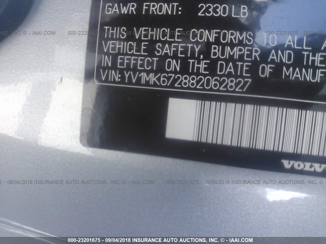 YV1MK672882062827 - 2008 VOLVO C30 T5 SILVER photo 9