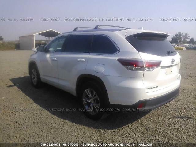 5TDJKRFH5FS187676 - 2015 TOYOTA HIGHLANDER XLE 白色 照片 3