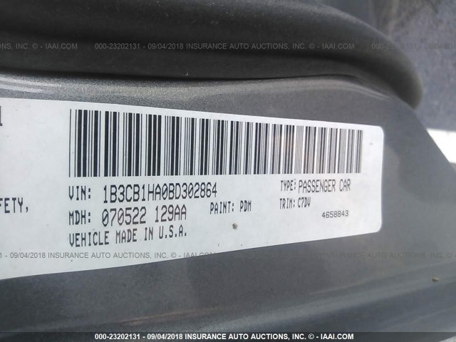 1B3CB1HA0BD302864 - 2011 DODGE CALIBER EXPRESS GRAY photo 9