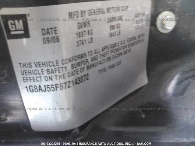 1G8AJ55F87Z143872 - 2007 SATURN ION LEVEL 2 银色 照片 9