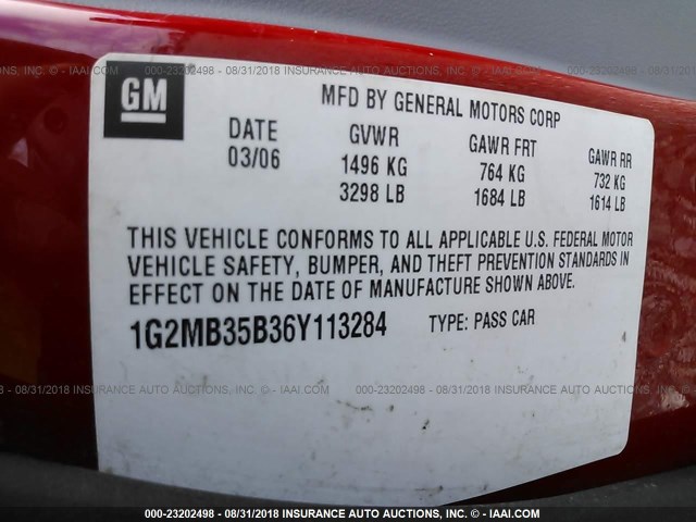 1G2MB35B36Y113284 - 2006 PONTIAC SOLSTICE RED photo 9