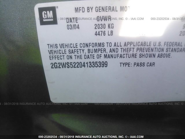 2G2WS522041335399 - 2004 PONTIAC GRAND PRIX GT2 ნაცრისფერი ფოტო 9