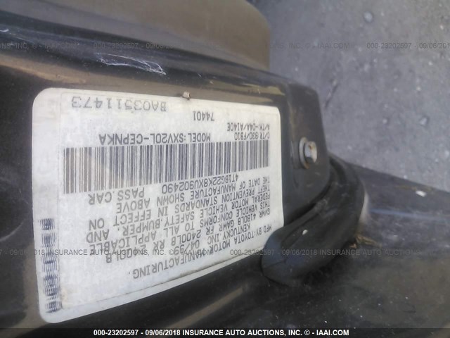 4T1BG22K8XU902490 - 1999 TOYOTA CAMRY CE/LE/XLE 灰色 照片 9
