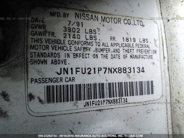 JN1FU21P7NX883134 - 1992 NISSAN STANZA WHITE photo 9