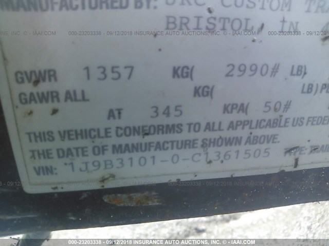 1J9B31010C1361505 - 2012 UTILITY TRAILER BLACK photo 9