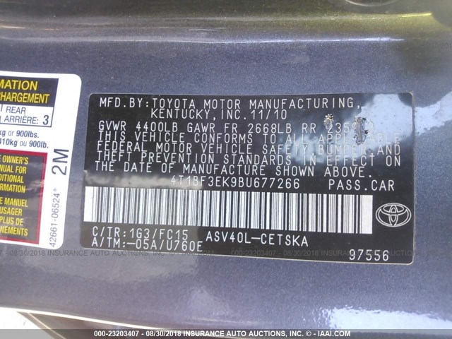 4T1BF3EK9BU677266 - 2011 TOYOTA CAMRY SE/LE/XLE 灰色 照片 9