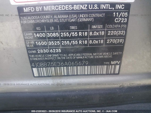 4JGBB75E36A065679 - 2006 MERCEDES-BENZ ML 500 GOLD photo 9