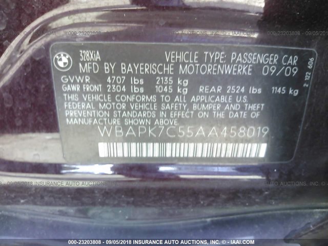 WBAPK7C55AA458019 - 2010 BMW 328 XI Շագանակագույն լուսանկար 9