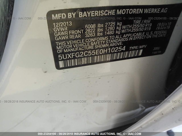 5UXFG2C55E0H10254 - 2014 BMW X6 XDRIVE35I WHITE photo 9