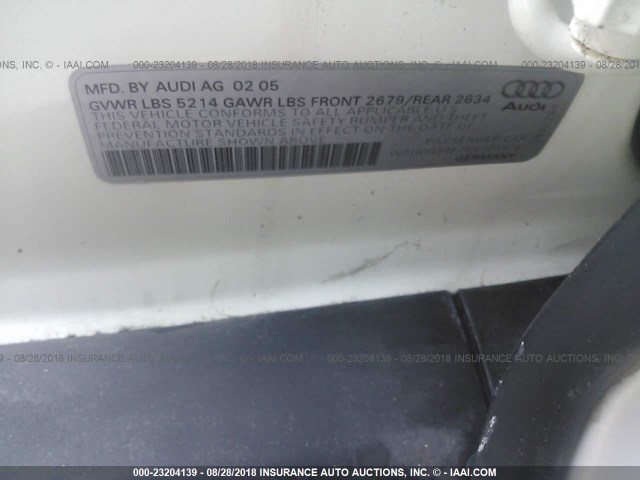 WAUDG74F75N101676 - 2005 AUDI A6 3.2 QUATTRO WHITE photo 9