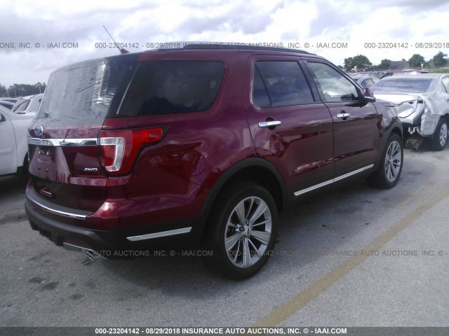 1FM5K8F89JGA20022 - 2018 FORD EXPLORER LIMITED 红色 照片 4