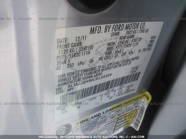 5LMJJ2H59CEL03324 - 2012 LINCOLN NAVIGATOR GRAY photo 9