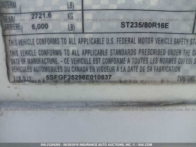 5SFGF35298E010837 - 2008 HEARTLAND BIG COUNTRY  უცნობი ფოტო 9