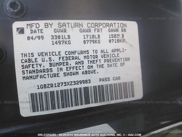 1G8ZR1273XZ329983 - 1999 SATURN SC2 GREEN photo 9