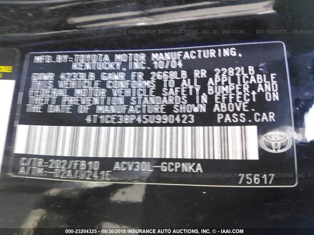 4T1CE38P45U990423 - 2005 TOYOTA CAMRY SOLARA SE/SLE Qara foto 9