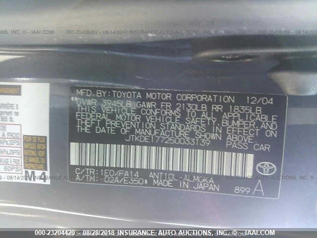 JTKDE177250033139 - 2005 TOYOTA SCION TC 灰色 照片 9