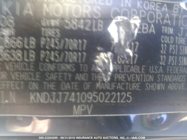 KNDJJ741095022125 - 2009 KIA BORREGO LX/EX BLACK photo 9