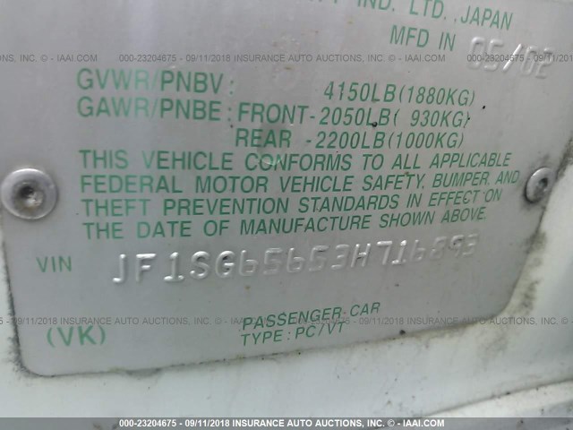 JF1SG65653H716893 - 2003 SUBARU FORESTER 2.5XS თეთრი ფოტო 9