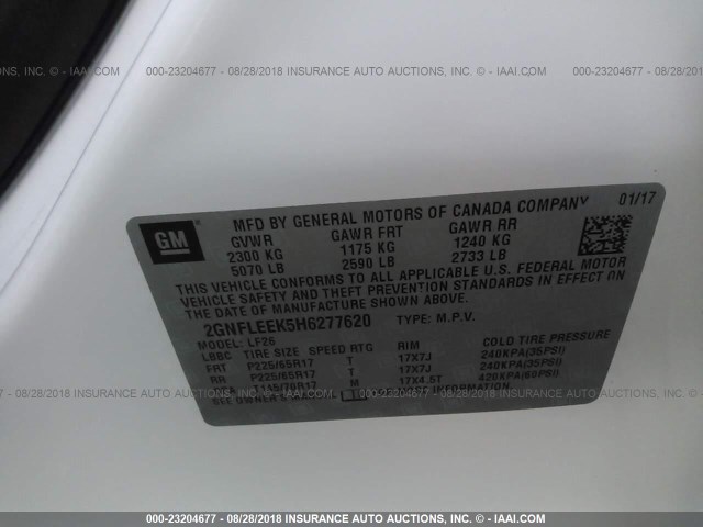 2GNFLEEK5H6277620 - 2017 CHEVROLET EQUINOX LS WHITE photo 9