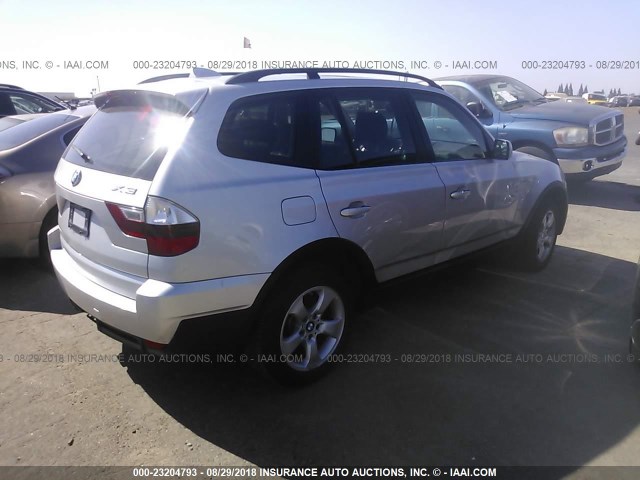 WBXPC934X7WF22365 - 2007 BMW X3 3.0SI SILVER photo 4