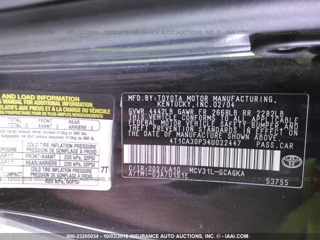 4T1CA30P34U022447 - 2004 TOYOTA CAMRY SOLARA SE/SLE Gümüş foto 9