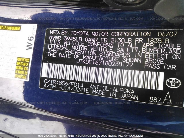 JTKDE167180238179 - 2008 TOYOTA SCION TC 蓝色 照片 9